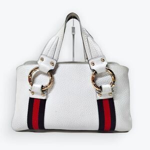 Tom Ford for Gucci Creamy White Leather Web Sherry Line Bamboo Tote Bag RARE